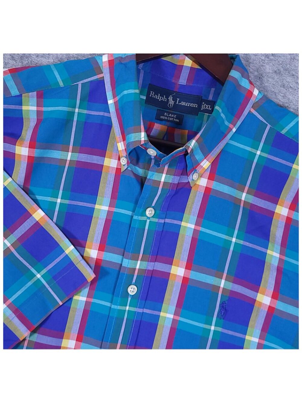 Ralph Lauren Blake Plaid Shirt Mens XL Blue Multicolor Relaxed Fit Summer Preppy